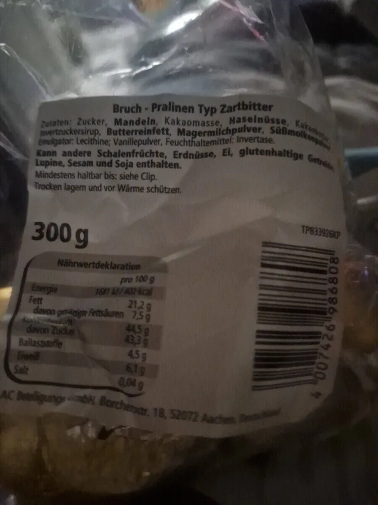 Bruch pralinen typ zarbitter