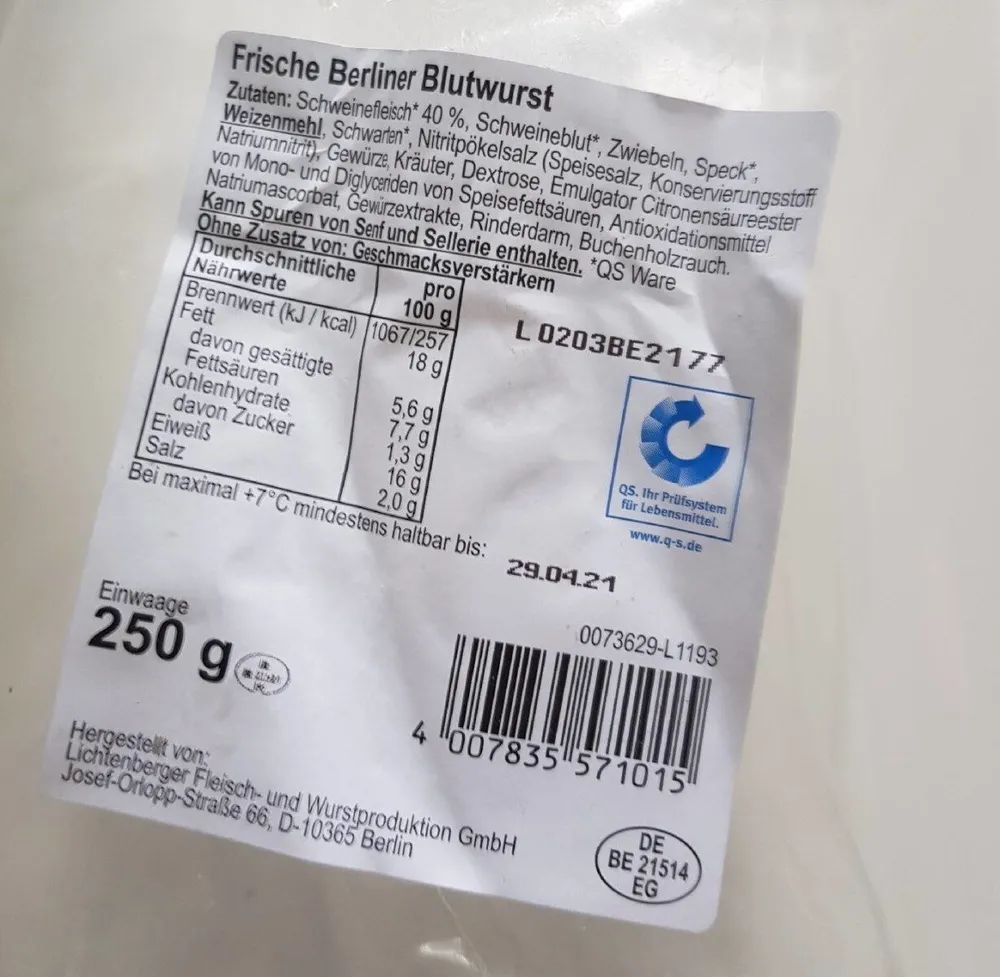 Frische Berliner Blutwurst