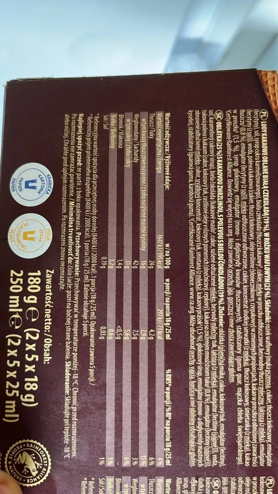 Lody kakaowe oblane białą czekoladą