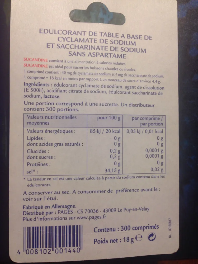 Edulcorant Cyclamate Saccharine 300 Comprimés- ?