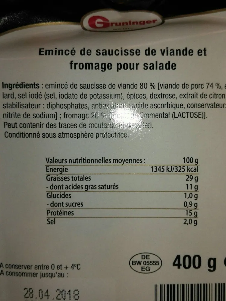 Emince Saucisse Gruninger Viande fromage pour salade
