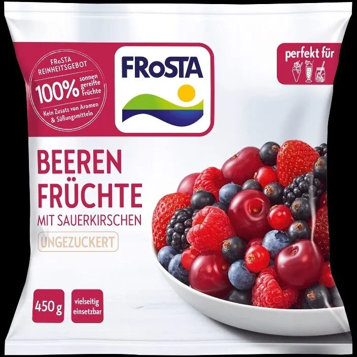 FRoSTA Tk- Beeren  Mit Sauerkirschen; 100 % sonnengereifte Früchte; ungezuckert     Aus der Tiefkühlung -25 % UVP 3.99 2.99 * 450-g-Beutel kg = 6.64