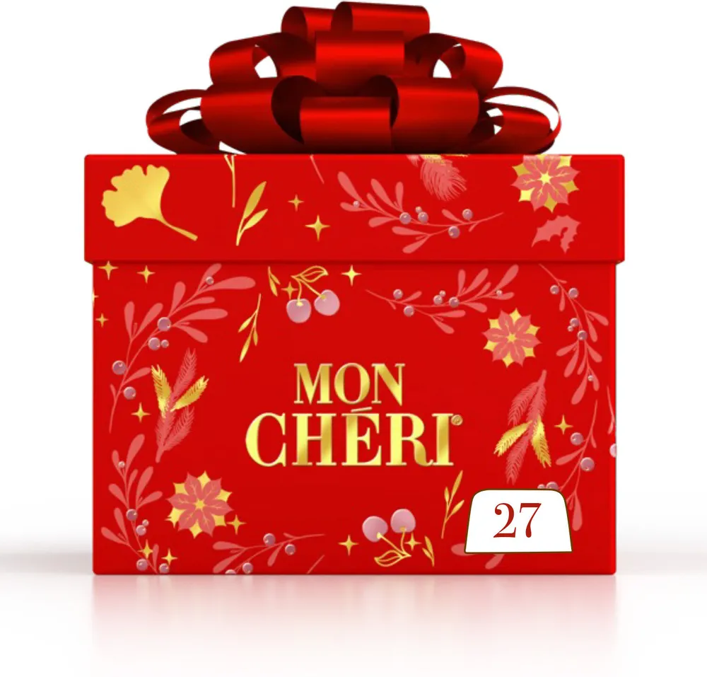 Mon cheri cerise bonbons de chocolat noir fourres cerise et liqueur cube de 27 bouchees