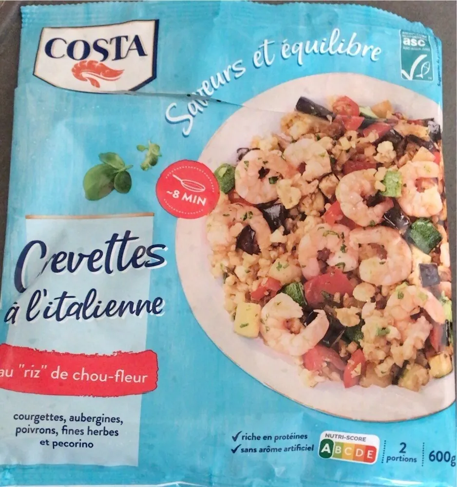 Crevettes a l italienne au « riz de chou-fleur «