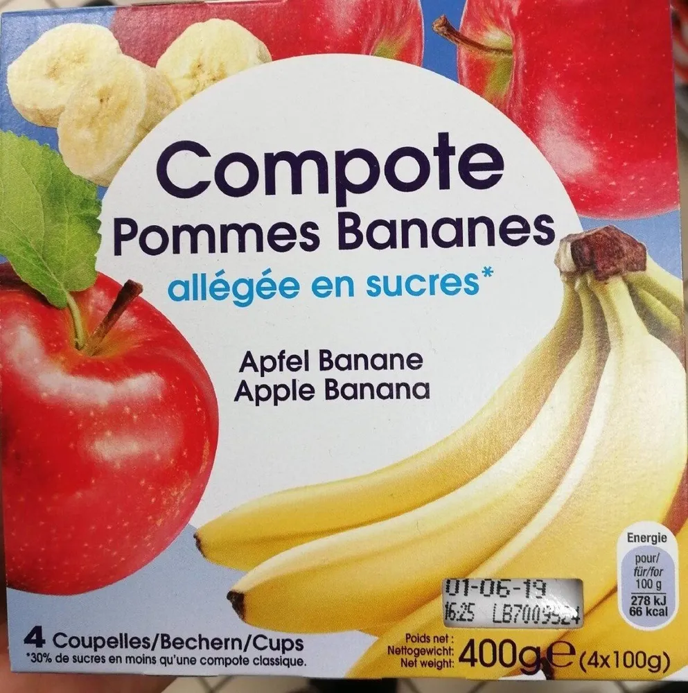 Compote pommes bananes allégée en sucre