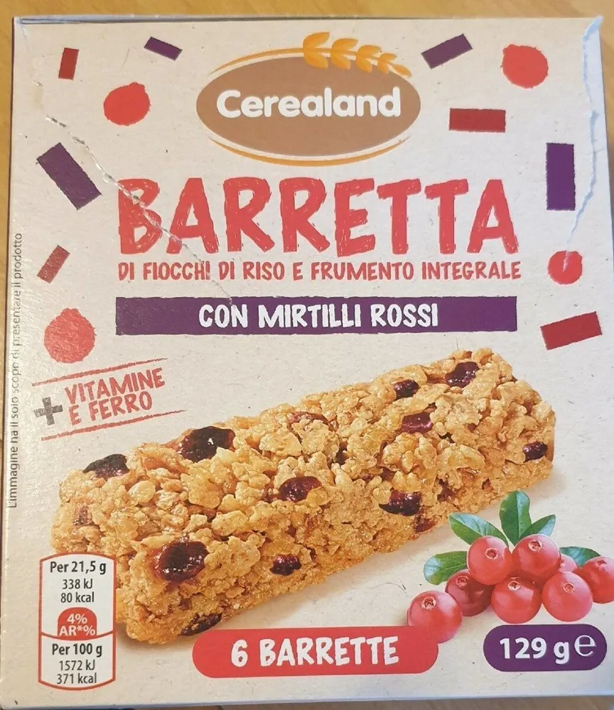 Barretta di fiocchi di riso e frumento integrale