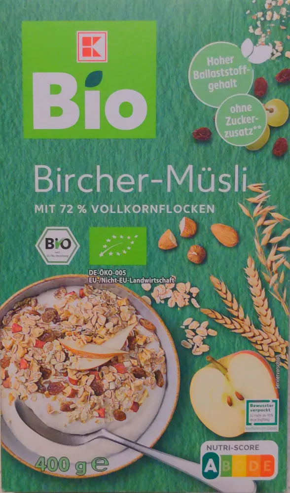 Bio Bircher-Müsli mit 72% Vollkornflocken