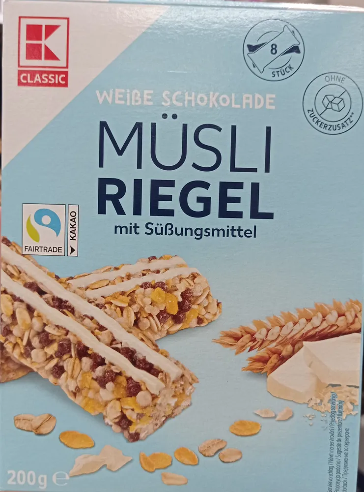 Weisse Schokolade Müsli Riegel mit Süssungsmittel