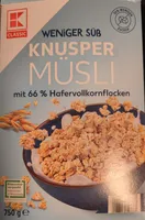 Knusper Müsli weniger süß mit 66% Hafervollkornflocken