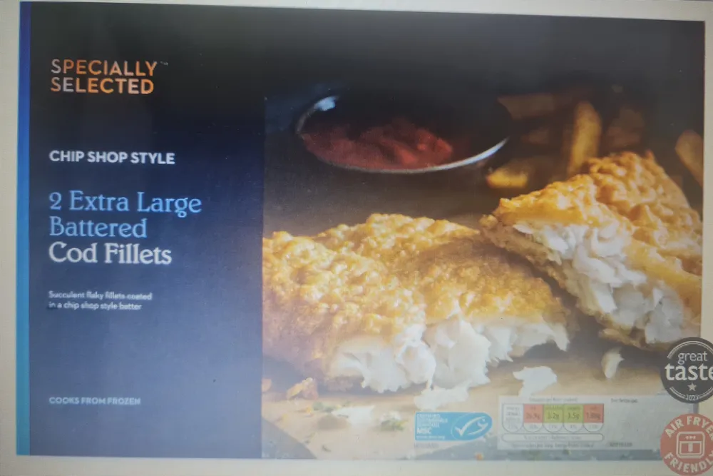 2 Extra large Battered cod fillets