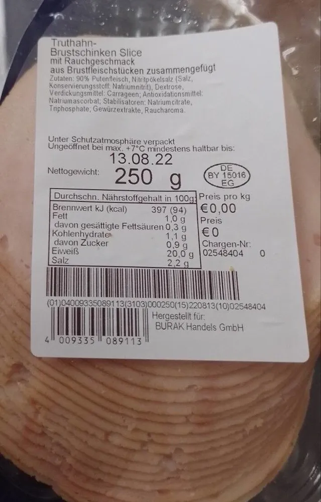 Truthahn Brustschinken Slice mit Rauchgeschmack