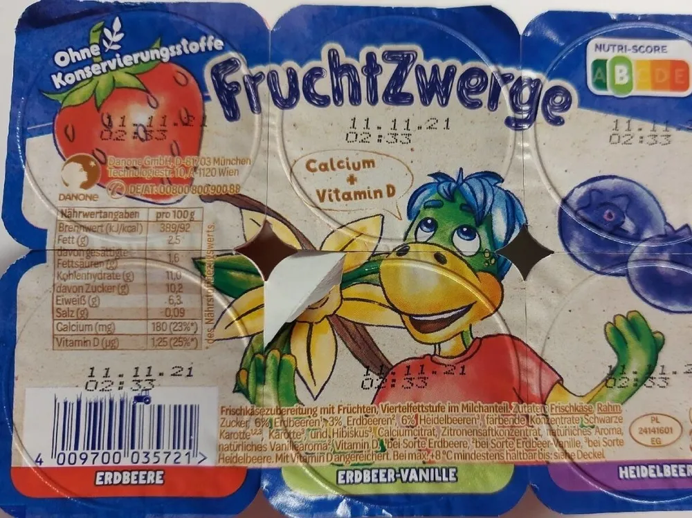 FruchtZwerge Erdbeere/Erdbeere-Vanille/Heidelbeer