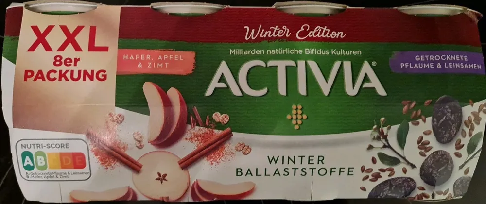 Danone ACTIVIA® XXL Winter Edition Hafer, Apfel & Zimt / Leinsamen & getrocknete Pflaume (8 x 115g) = 920g