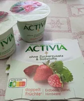 Danone ACTIVIA® ohne Zuckerzusatz & ohne Süßstoffe, doppelt Früchte Erdbeere, Dattel, Himbeere (4 x 115g) = 460g