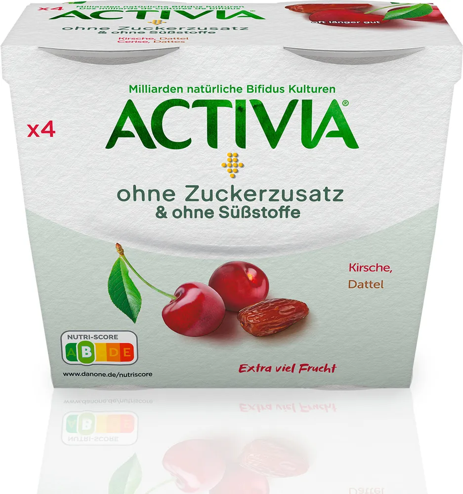 ACTIVIA Joghurt 3,5% ohne Zuckerzusatz mit Kirsche & Dattel 4x110g