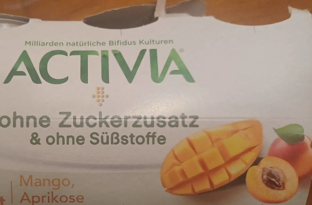 Danone ACTIVIA® ohne Zuckerzusatz & ohne Süßstoffe, doppelt Früchte Mango, Aprikose 4 x ( 2x 115 g) =