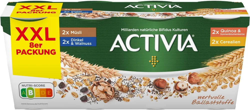 Danone ACTIVIA® XXL Cerealienmix 2x Müsli / 2x Dinkel & Walnuss / 2x Quinoa & Sonnenblumenkerne / 2x Cerealien 3,5% 8 x 115g = 920g