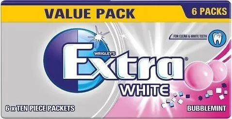 White Bubblemint Chewing Gum Sugar Free Multipack 6 x Pieces