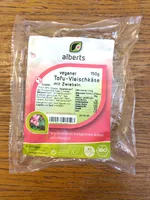 Tofu-Vleischkäse mit Zwiebeln