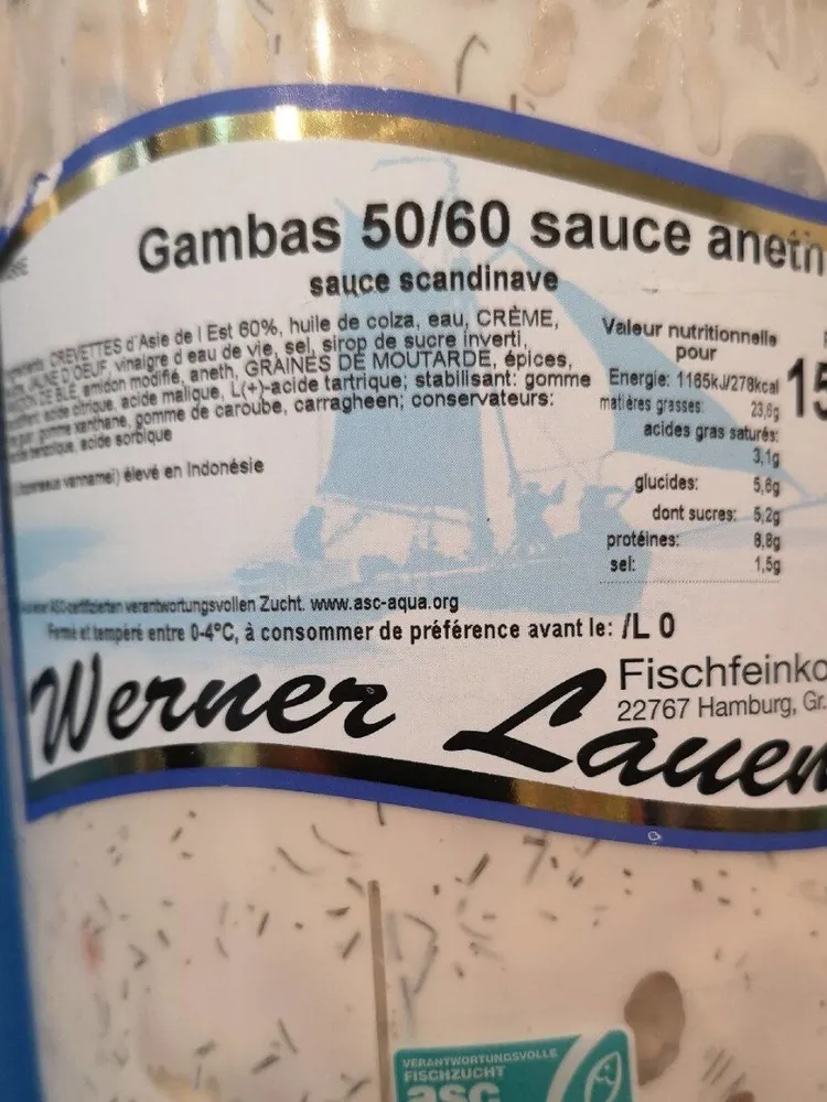 Gambas 50/60 sauce aneth