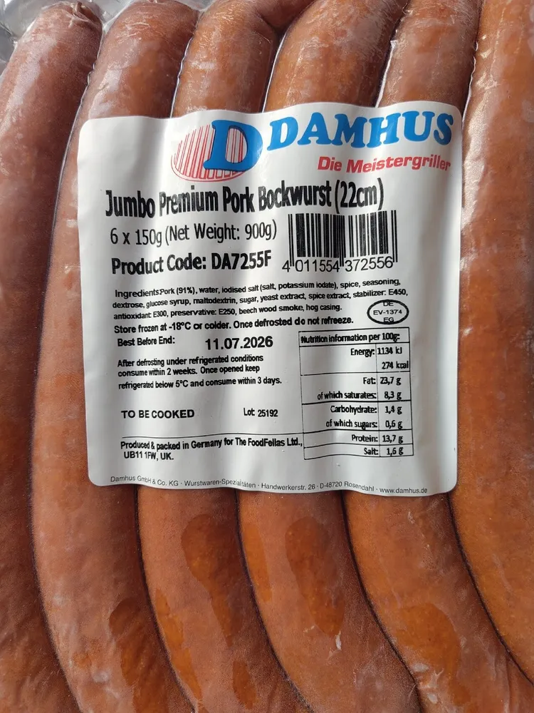Jumbo Premium Pork Bockwurst (22cm)
