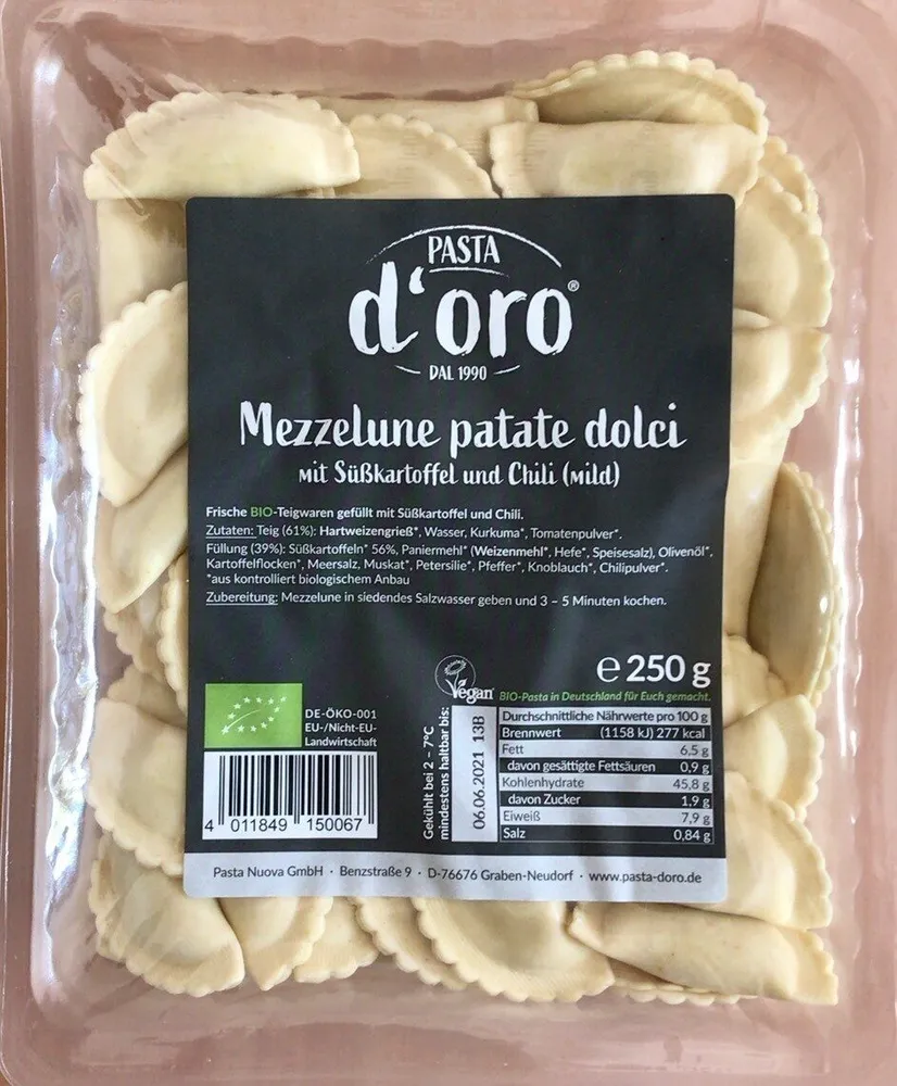 Mezzelune patate dolci mit Süßkartoffel & Chili (mild)