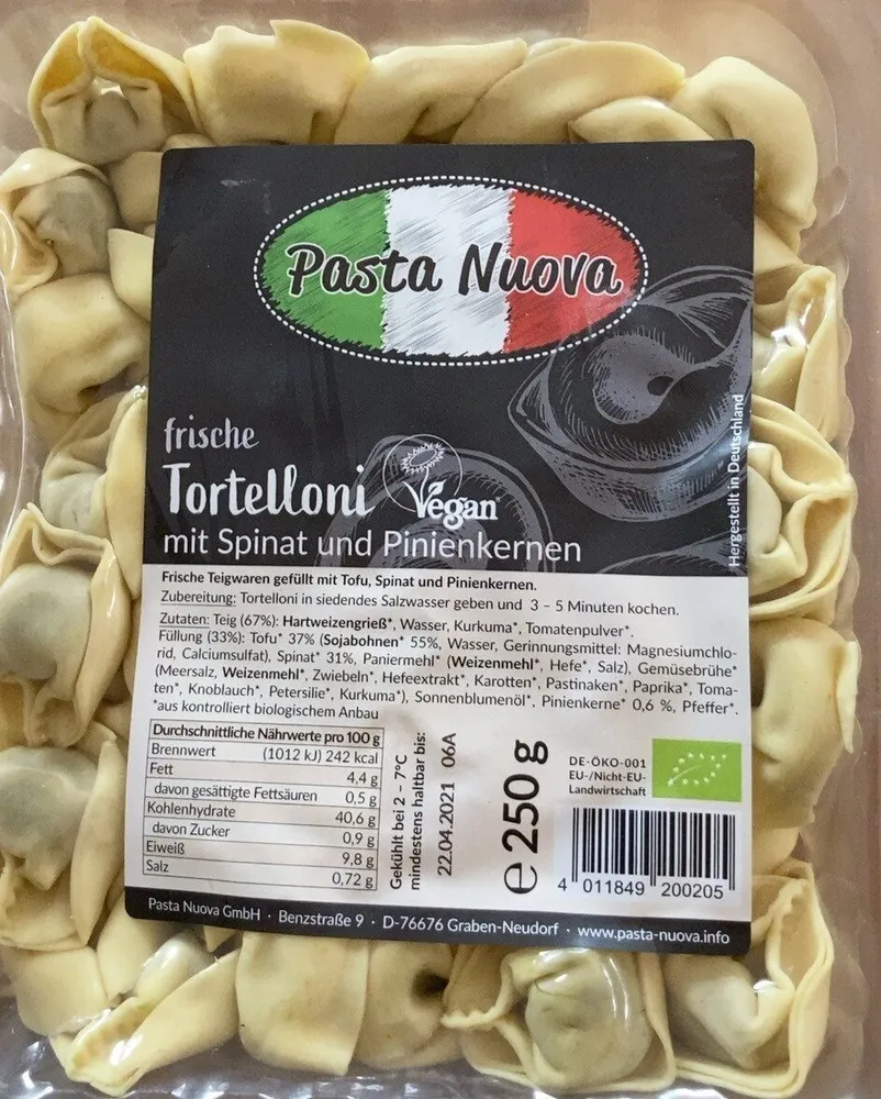 Pasta Nuova, Tortelloni mit Dpinat und Pinienkernen, vegan