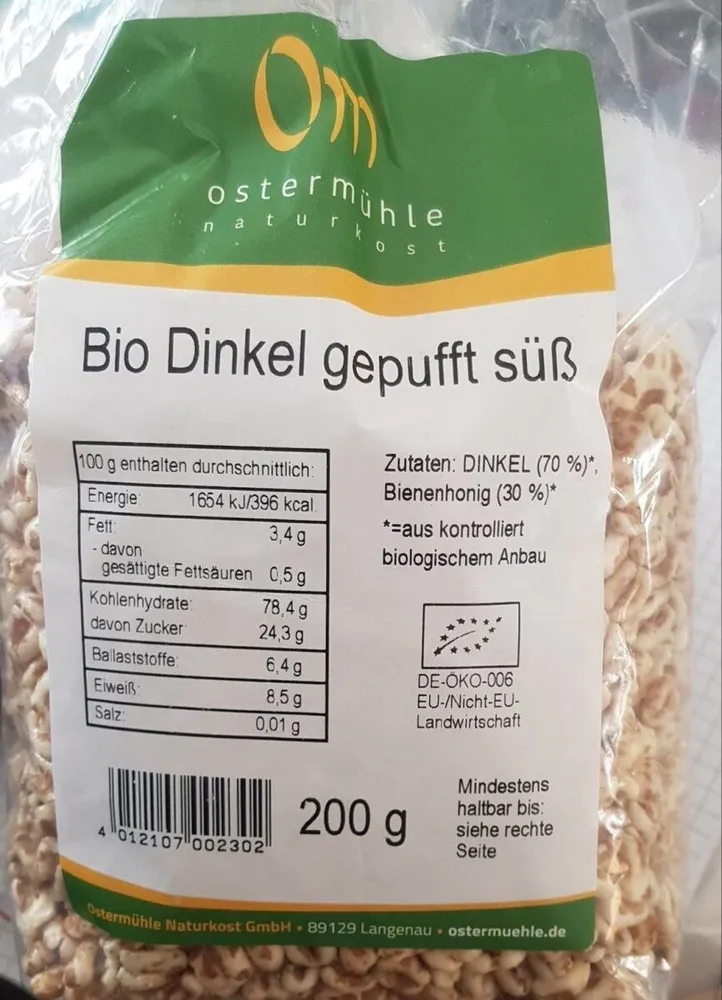 Bio Dinkel gepuft süß