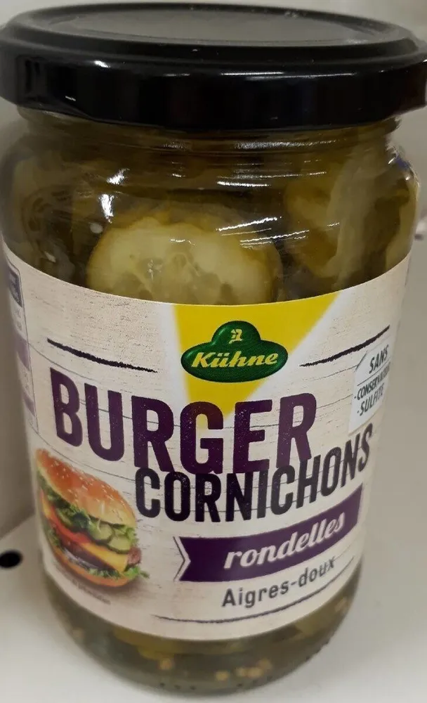 Burger cornichons rondelles aigres-doux