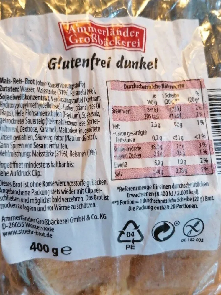 Glutenfrei dunkel Brot