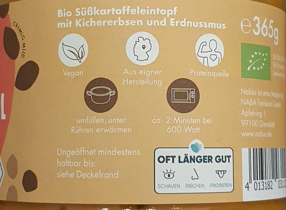 Nabio Süßkartoffel Eintopf 4013182031126 Bio Süßkartoffel Eintopf