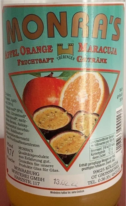 Monra‘s Apfel Orange Maracuja Fruchtsaft Getränk