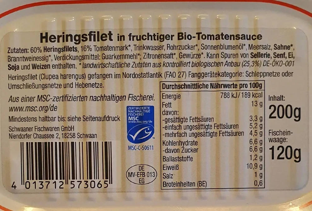 Heringsfilet in fruchtiger Bio-Tomatensauce
