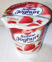 Zott Sahne Joghurt mild Erdbeere 4014500059617 Sahnejoghurt mild mit Erdbeeren. 10% Fett im Milchantei