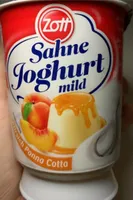 Zott Sahne Joghurt Panna Cotta Pfirsich 401450051869 Sahnejoghurt mild (10% Fett im Milchanteil) mit Pfirsichen und Panna Cotta5