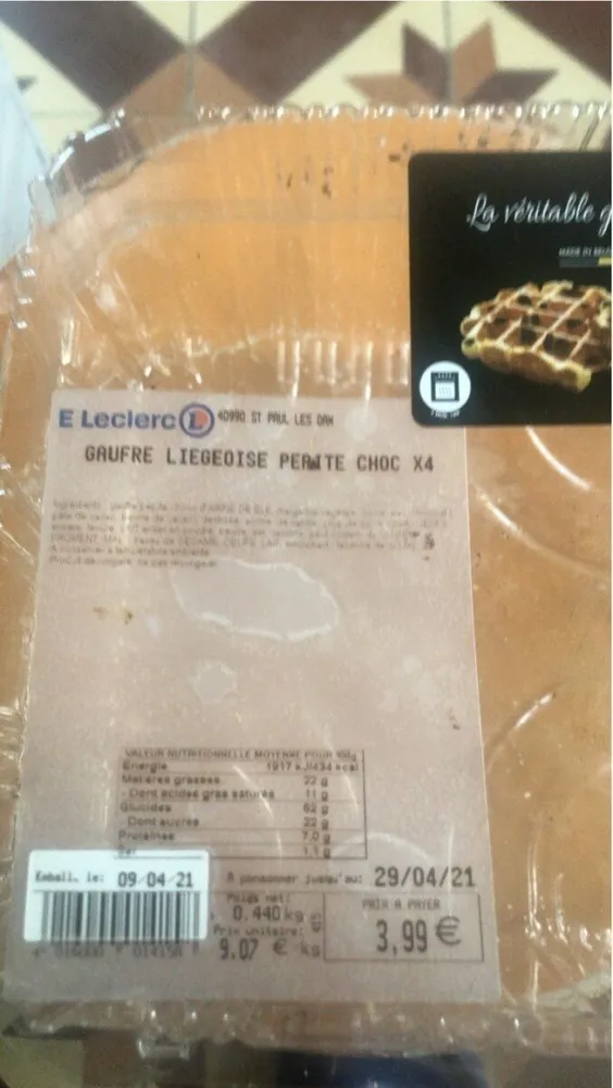 Gaufre liégeoise pépite chocolat