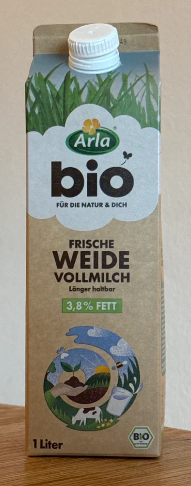 Weidemilch (Vollmilch), frisch, 3,8% (Bio)