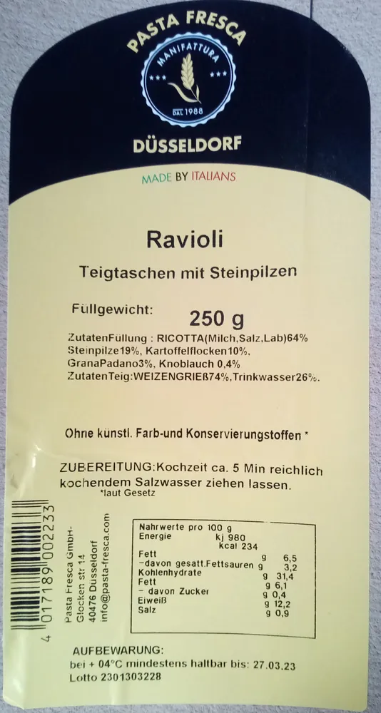 Ravioli Steinpilze & Ricotta