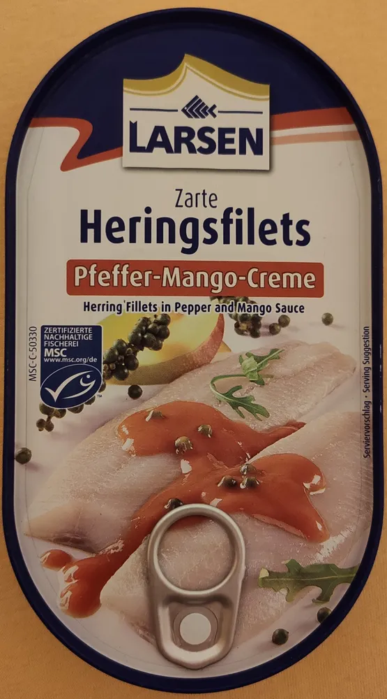 Zarte Heringsfilets Pfeffer-Mango-Creme