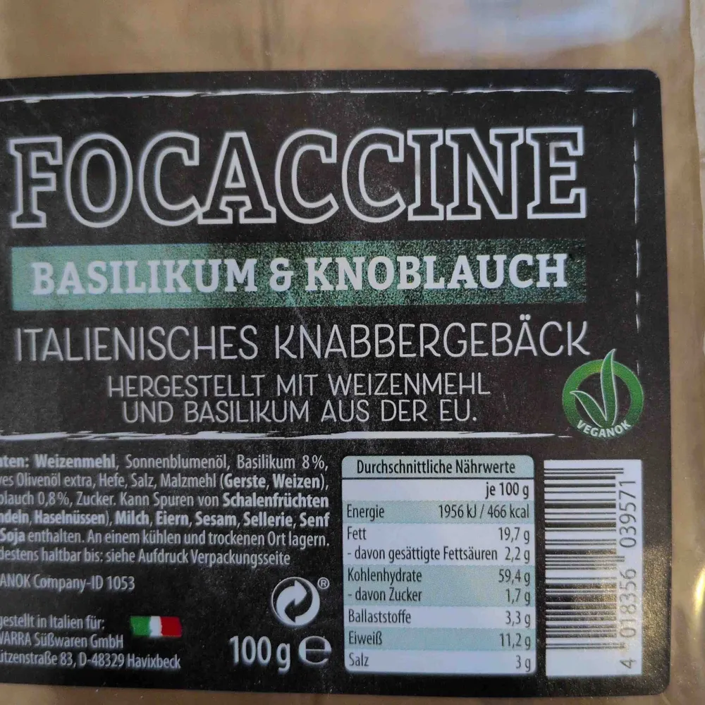 Focaccine Basilikum & Knoblauch