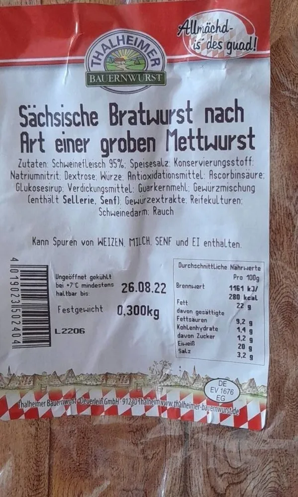 Sächsische Bratwurst nach Art einer groben Mettwurst