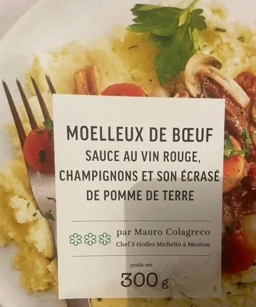 Moelleux de bœuf sauce au vin rouge, champignons et son écrasé de pomme de terre