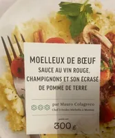 Moelleux de bœuf sauce au vin rouge, champignons et son écrasé de pomme de terre