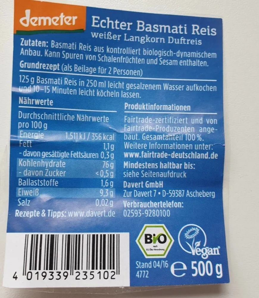 Basmati Reis weiß