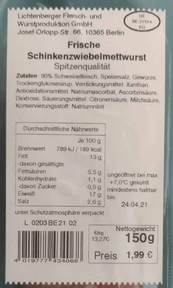 Frische Zwiebelmettwurst