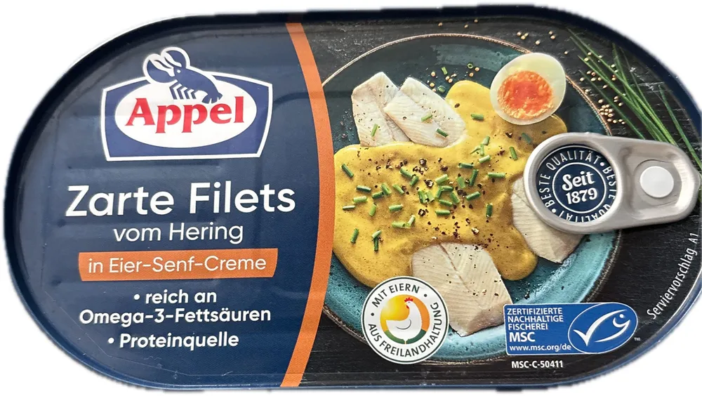 Zarte Filets vom Hering in Eier-Senf-Creme