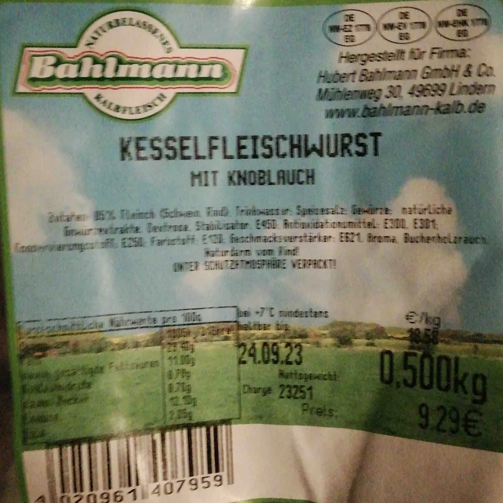 Kesselfleischwurst mit Knoblauch