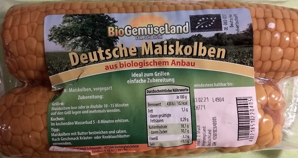 Deutsche Maiskolben aus biologischem Anbau