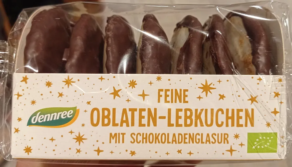 Dennree Feine Oblaten-Lebkuchen mit Schokoladenglasur 4021851891957 Bio Oblaten-Lebkuchen mit Schokoladenglasur