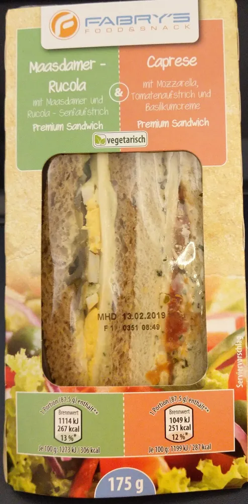 Sandwich Maasdamer-Rucola / Caprese